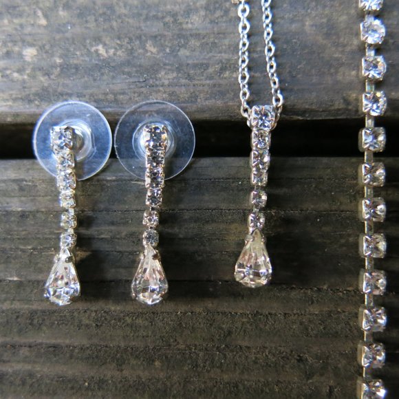 Vintage Diamond Rhinestone Silver full SET - Picture 4 of 4